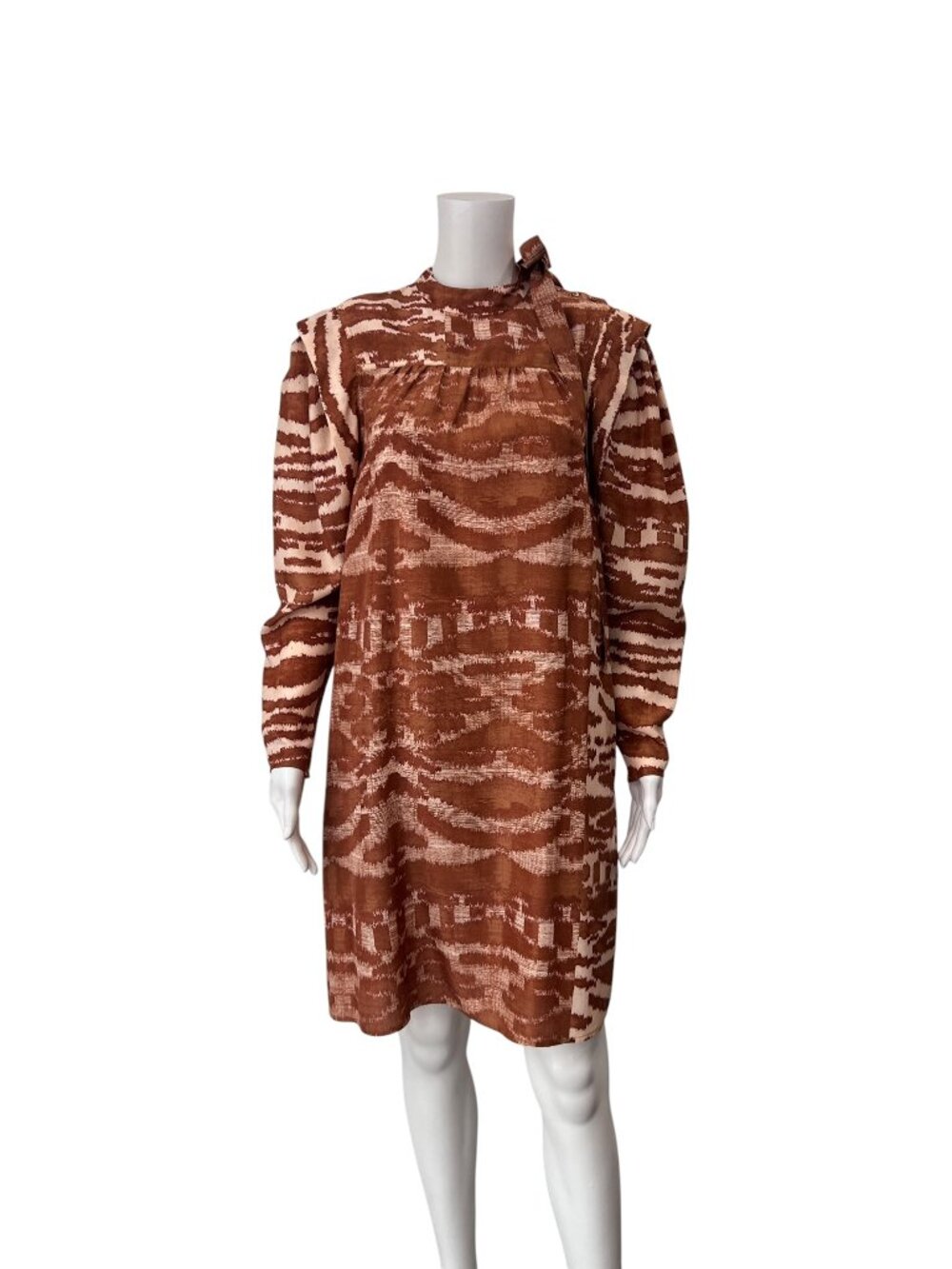 $545 Ulla Johnson Orange Brown Rose Quartz Animal Stripe Silk Midi Dress size 2